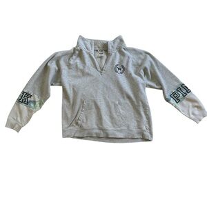 PINK Victoria's Secret Gray and Blue Quarter-Zip Hoodie